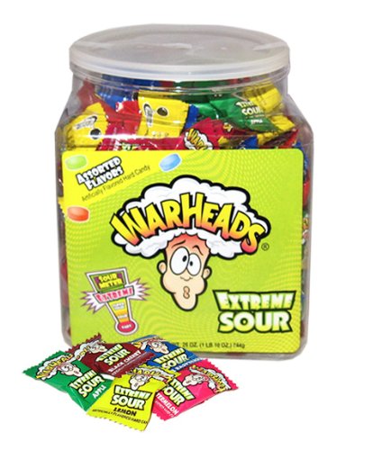 Warheads Extreme Sour Candy In A Tub. Assorted Flavors 240 Pieces In A Nice Plastic Re-useable Tub). (size 26oz) logo