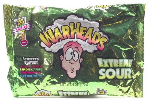 Warheads Extreme Sour Hard Candy Assorted Flavors Black Cherry Lemon Apple Watermelon Blue Raspberry About 44 Pieces 6 Oz. (1 Pack) logo