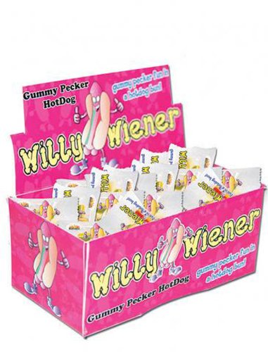 Willy Wiener Gummy Pecker Hotdog – 36 Pieces Display logo
