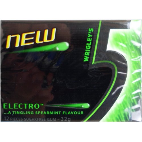 Wrigley’s 5 Electro New Chewing Gum Tingling Spearmint Flavour Sugarfree Net Wt 32 G (12 Pieces) X 10 Boxes logo