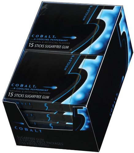 Wrigleys 5 Gum Cobalt – A Cooling Peppermint Natural and Artificial Flavors Sugarfree Gum – 10 Fifteen – Pieces Packages (150 Pieces Cobalt Gum Total) logo