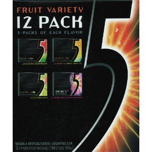 Wrigleys 5 Gum Fruit Variety 12 Pack Mixed Artificial Flavors Sugarfree Gum – 12 Fifteen Sticks Packages (180 Pieces Mixed Fruit Flavor Total) logo