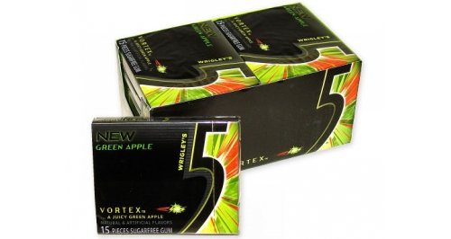 Wrigleys 5 Gum Vortex – A Juicy Green Apple Natural and Artificial Flavors Sugarfree Gum – 10 Fifteen – Pieces Packages (150 Pieces Vortex Gum Total) logo