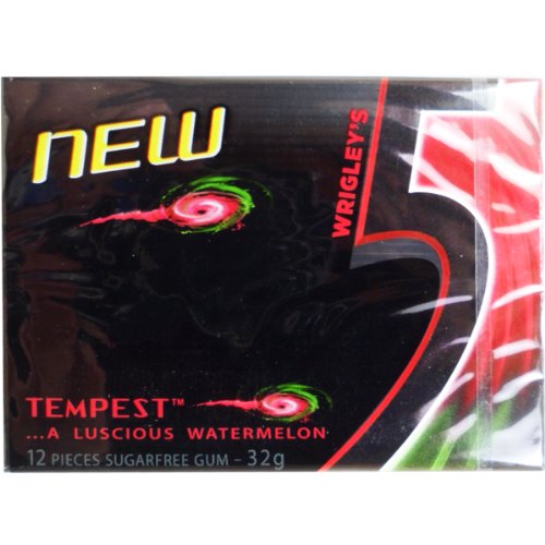 Wrigley’s 5 Tempest New Chewing Gum Luscious Watermelon Flavour Sugarfree Net Wt 32 G (12 Pieces) X 10 Boxes logo