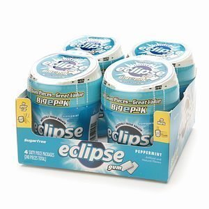 Wrigleys Bigepak Eclipse Gum Peppermint Sugarfree – 4 Of 60 Piece Bottles (240 Pieces Total) logo