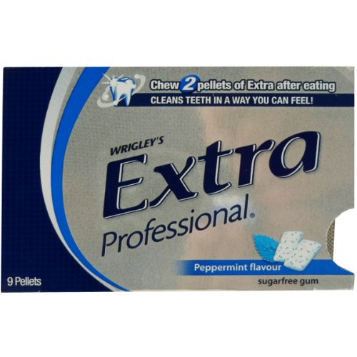 Wrigley’s Extra Professonal Chewing Gum Peppermint Flavor Sugarfree Net Wt 12.6 G ( 9 Pellets) X 3 Boxes logo