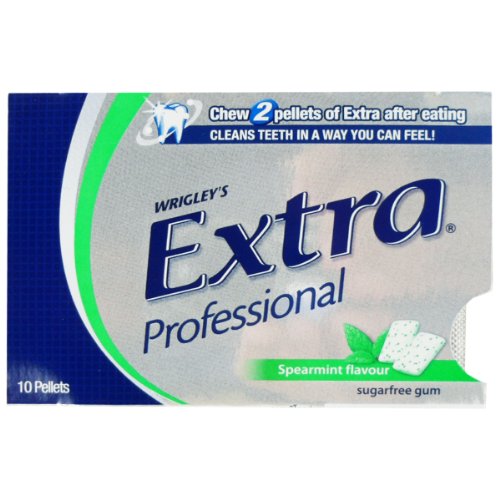 Wrigley’s Extra Professonal Chewing Gum Spearmint Flavor Sugarfree Net Wt 14 G ( 10 Pellets) X 3 Boxes logo