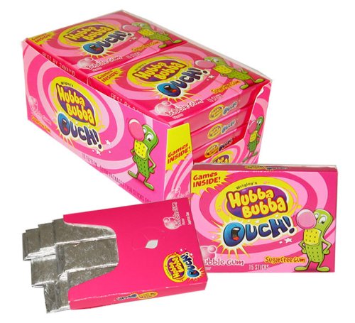 Wrigley’s Hubba Bubba Ouch ! Bubble Gum Sugar Free Gum – 10 Packs Of 15 Sticks (150 Sticks Total) logo