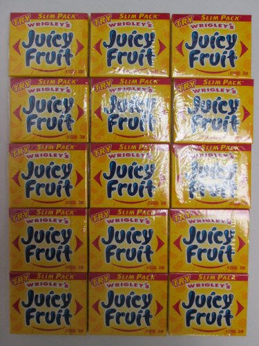 Wrigley’s Juicy Fruit Chewing Gum 0g Total Fat- 15 Slim Pack of 15 Sticks (225 Sticks Total) logo