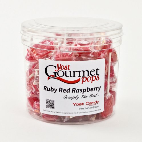 Yost Gourmet Pops, 80 Count Tub – Ruby Red Raspberry logo