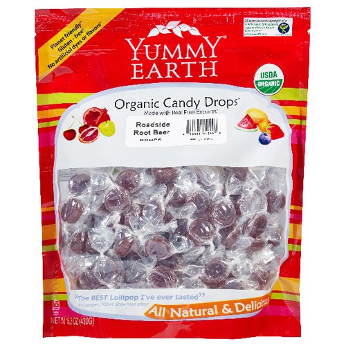 Yummy Earth Organic Candy Drops Roadside Rootbeer 13 Oz. Family Size Bag logo