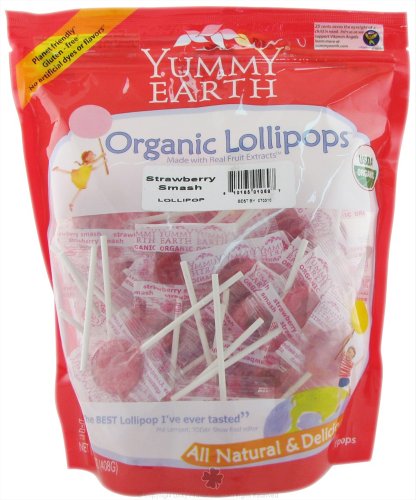 Yummy Earth Organic Lollipops Gluten Free Strawberry Smash – 12.3 Oz, 2 Pack logo