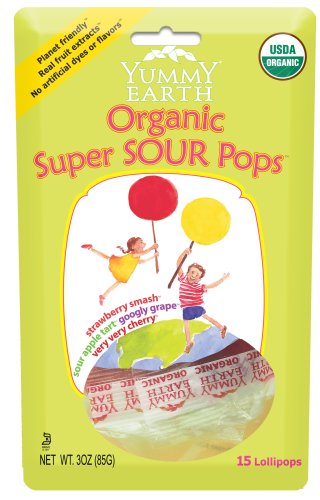 Yummy Earth Organic Lollipops Super Sour 3 Oz. Bag (approximately 15 Count) logo