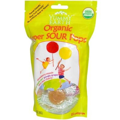 Yummy Earth Organic Lollipops Super Sour 3 Oz. Bag (approximately 15 Count) (Pack of 5) logo