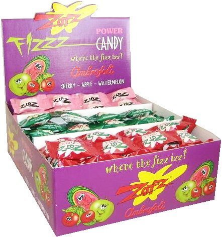 Zotz Fizz Sour Candy, Cherry, Watermelon, Apple, Case of 48 logo