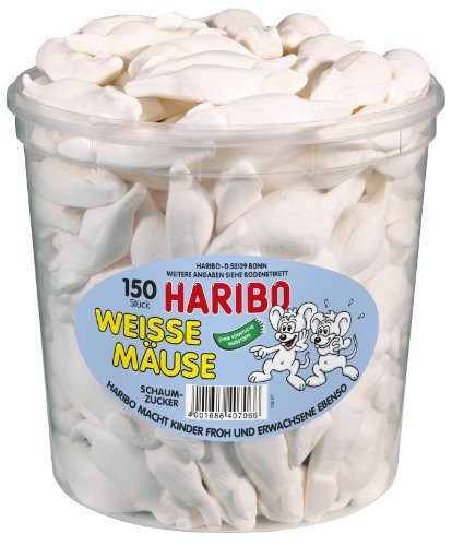 Haribo Weisse Maeuse ( White Mice) Tub -150 Pcs logo