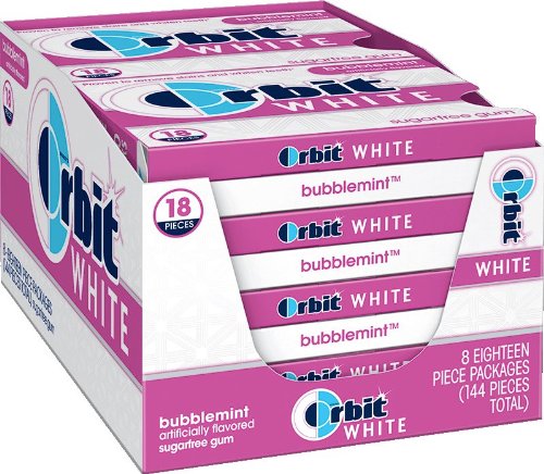 Orbit Chewing Gum, White Bubblemint, 18-count Tear Pack (Pack of 8) logo