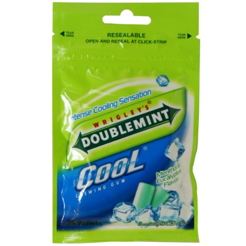 Wrigley’s Doublemint Chewing Gum Menthol & Eucalyptus Flavor Intense Cooling Sensation Net Wt 36.5 G (25 Pellets) X 8 Bags logo